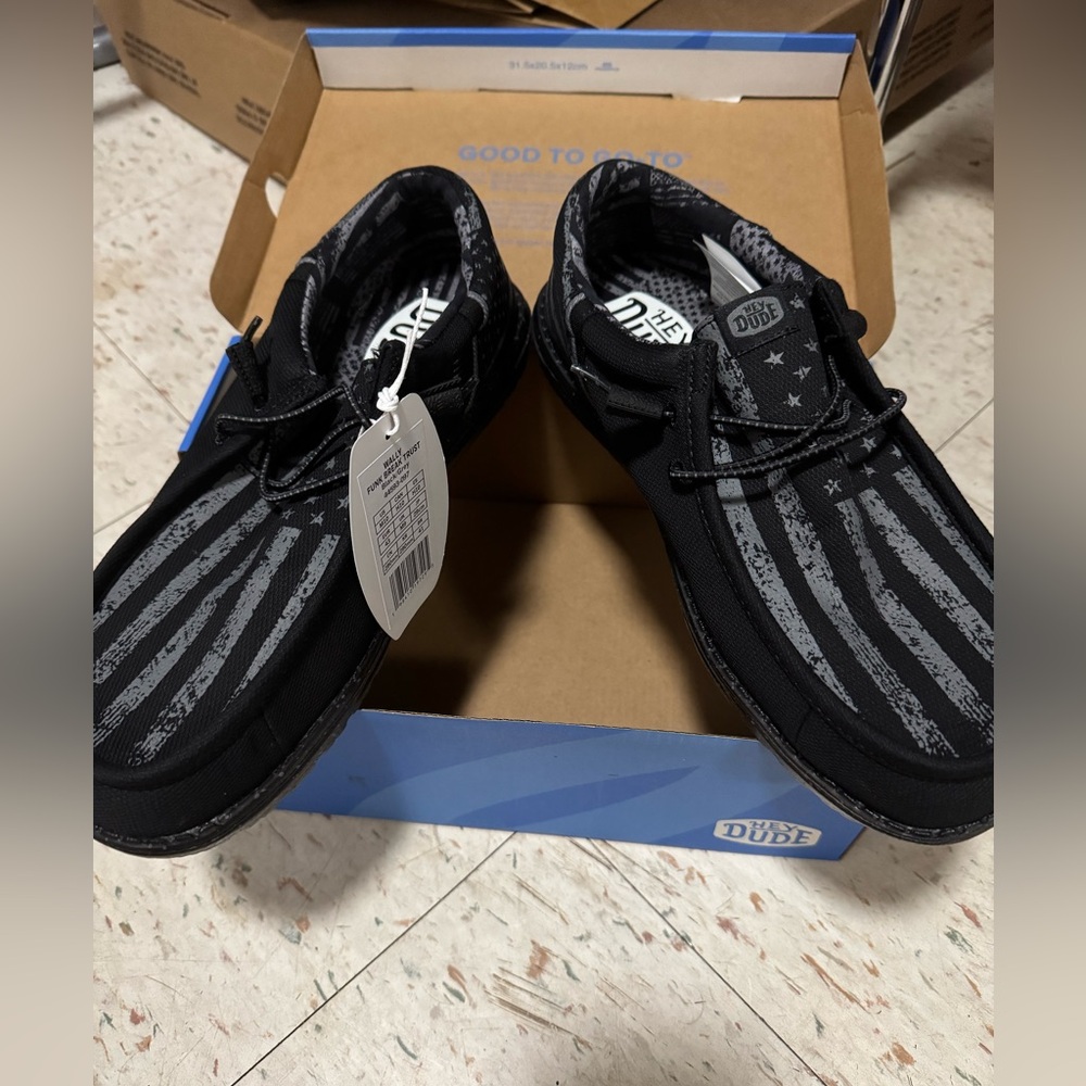 Hey Dude Men's Black flag Shoes size 10